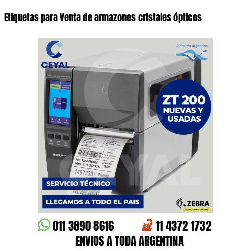 Etiquetas para Venta de armazones cristales ópticos