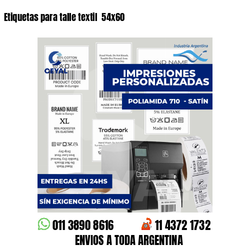 Etiquetas para talle textil  54x60
