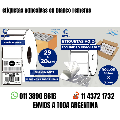 etiquetas adhesivas en blanco remeras