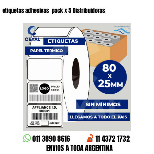 etiquetas adhesivas  pack x 5 Distribuidoras