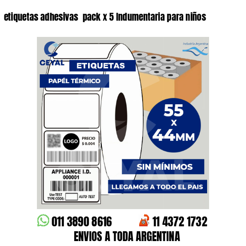 etiquetas adhesivas  pack x 5 Indumentaria para niños