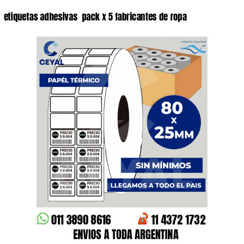 etiquetas adhesivas  pack x 5 fabricantes de ropa