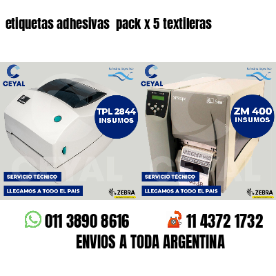 etiquetas adhesivas pack x 5 textileras