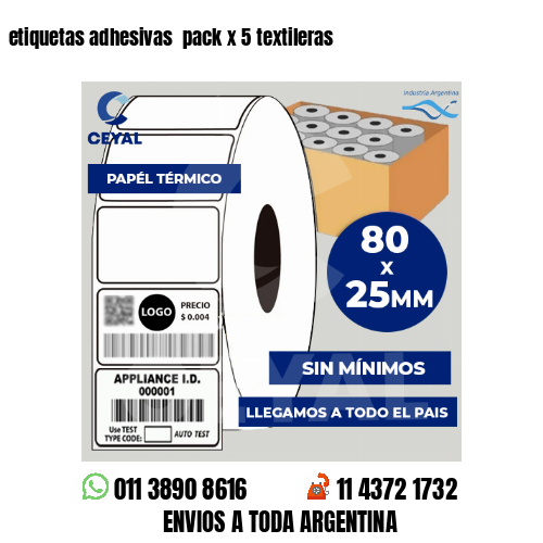 etiquetas adhesivas  pack x 5 textileras
