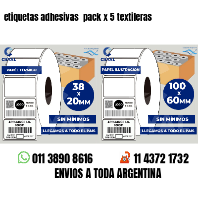 etiquetas adhesivas pack x 5 textileras