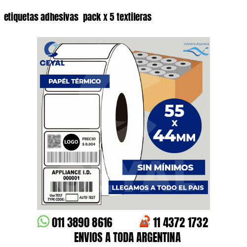 etiquetas adhesivas  pack x 5 textileras