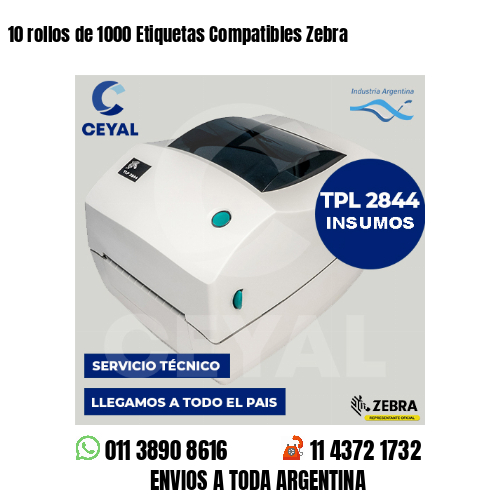 10 rollos de 1000 Etiquetas Compatibles Zebra 