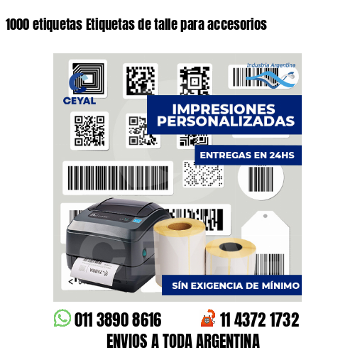 1000 etiquetas Etiquetas de talle para accesorios