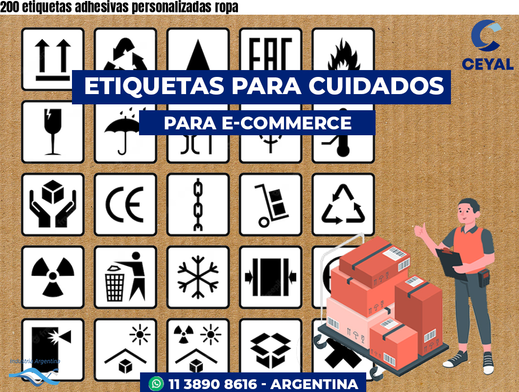 200 etiquetas adhesivas personalizadas ropa