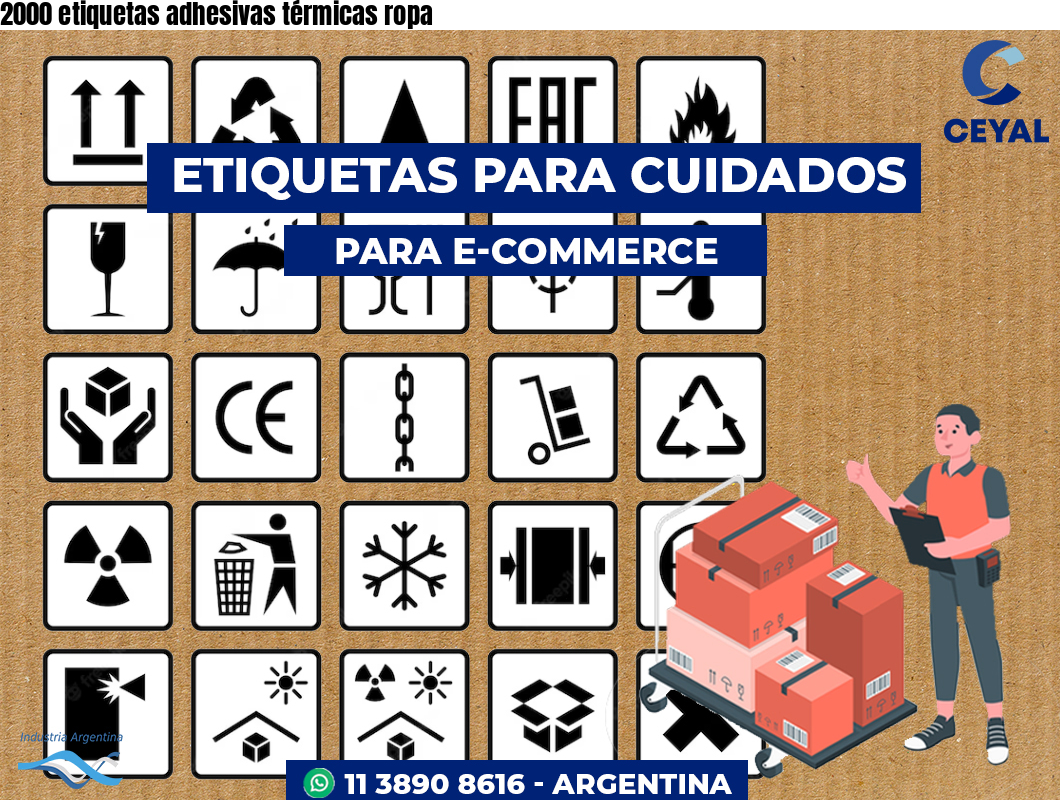 2000 etiquetas adhesivas térmicas ropa