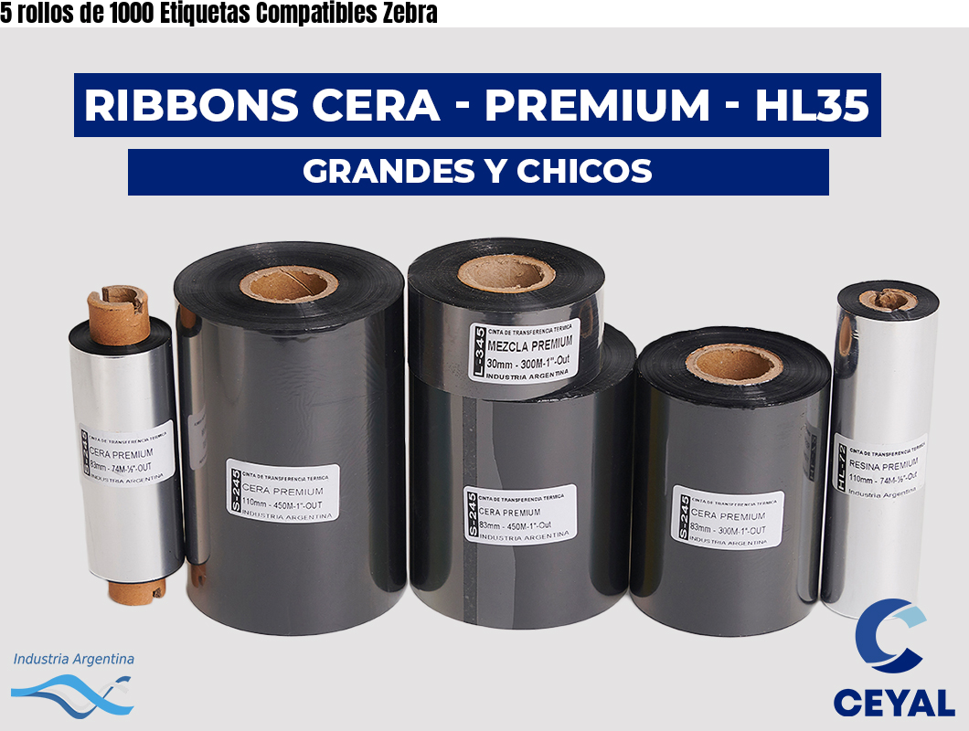 5 rollos de 1000 Etiquetas Compatibles Zebra