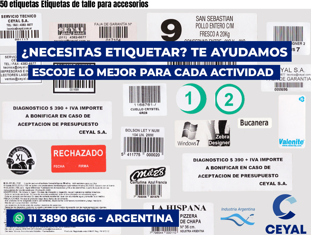 50 etiquetas Etiquetas de talle para accesorios