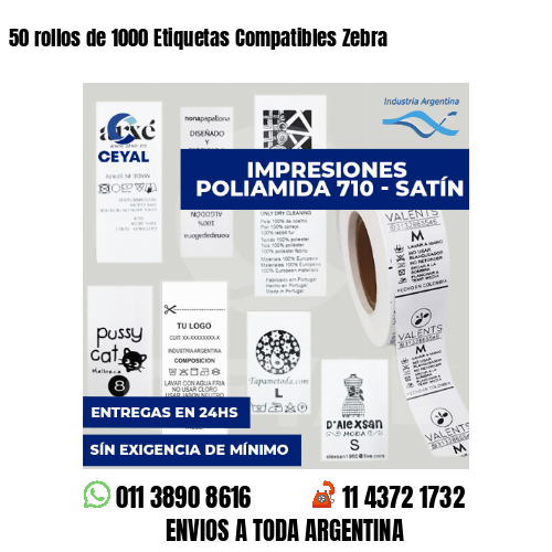 50 rollos de 1000 Etiquetas Compatibles Zebra 