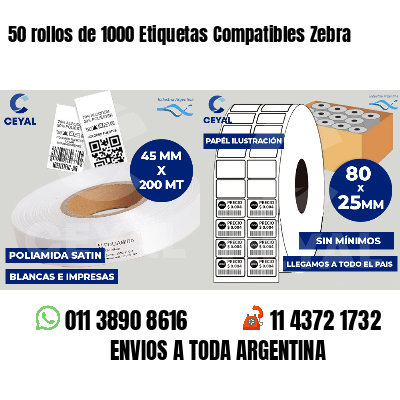50 rollos de 1000 Etiquetas Compatibles Zebra 