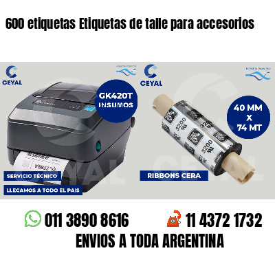 600 etiquetas Etiquetas de talle para accesorios