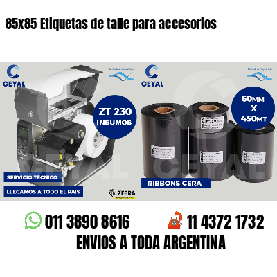 85x85 Etiquetas de talle para accesorios