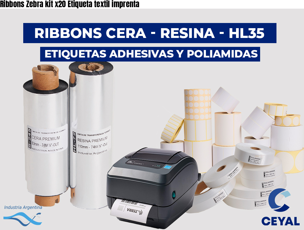 Ribbons Zebra kit x20 Etiqueta textil imprenta