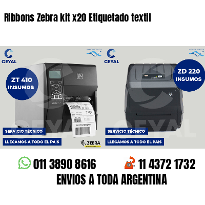 Ribbons Zebra kit x20 Etiquetado textil