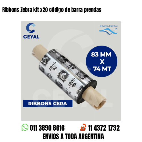 Ribbons Zebra kit x20 código de barra prendas