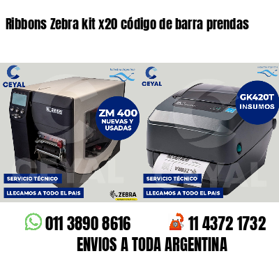 Ribbons Zebra kit x20 código de barra prendas