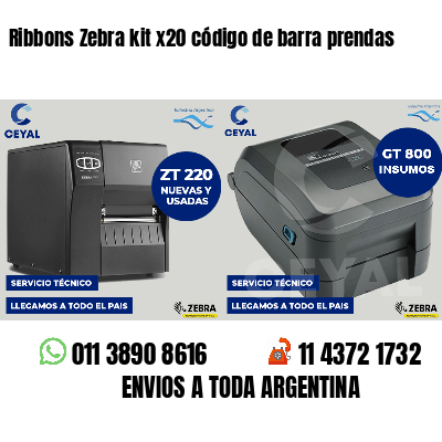 Ribbons Zebra kit x20 código de barra prendas
