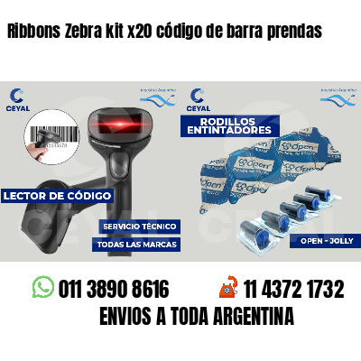 Ribbons Zebra kit x20 código de barra prendas