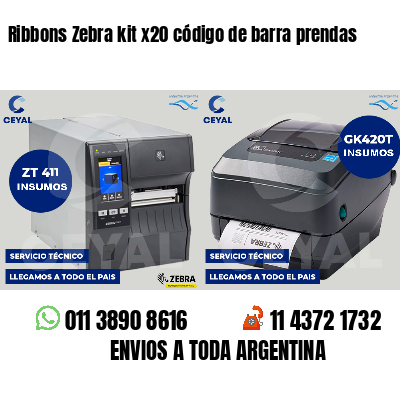 Ribbons Zebra kit x20 código de barra prendas