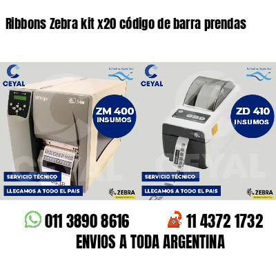 Ribbons Zebra kit x20 código de barra prendas