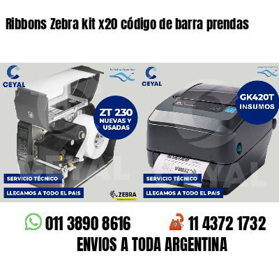 Ribbons Zebra kit x20 código de barra prendas