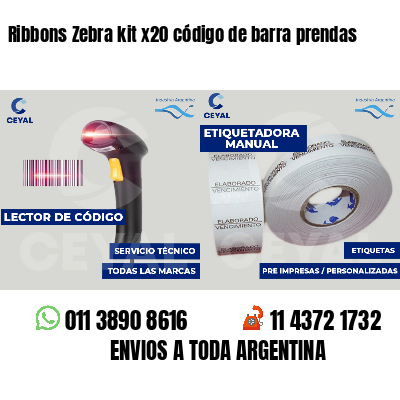 Ribbons Zebra kit x20 código de barra prendas