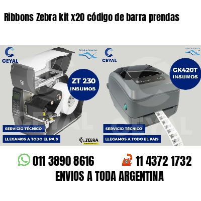 Ribbons Zebra kit x20 código de barra prendas