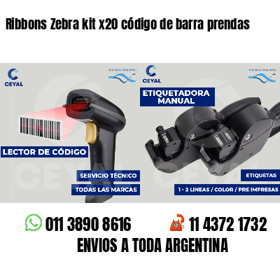 Ribbons Zebra kit x20 código de barra prendas