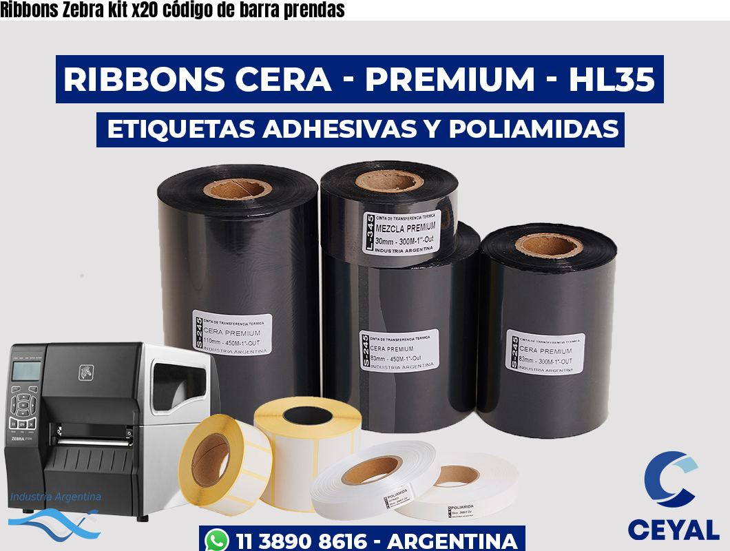 Ribbons Zebra kit x20 código de barra prendas