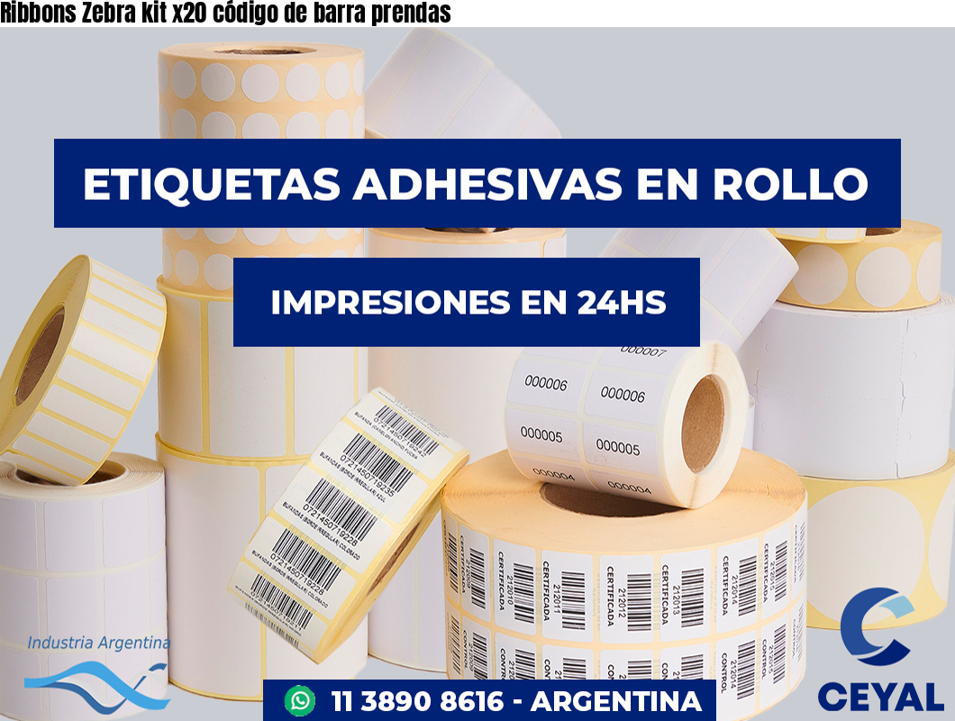 Ribbons Zebra kit x20 código de barra prendas