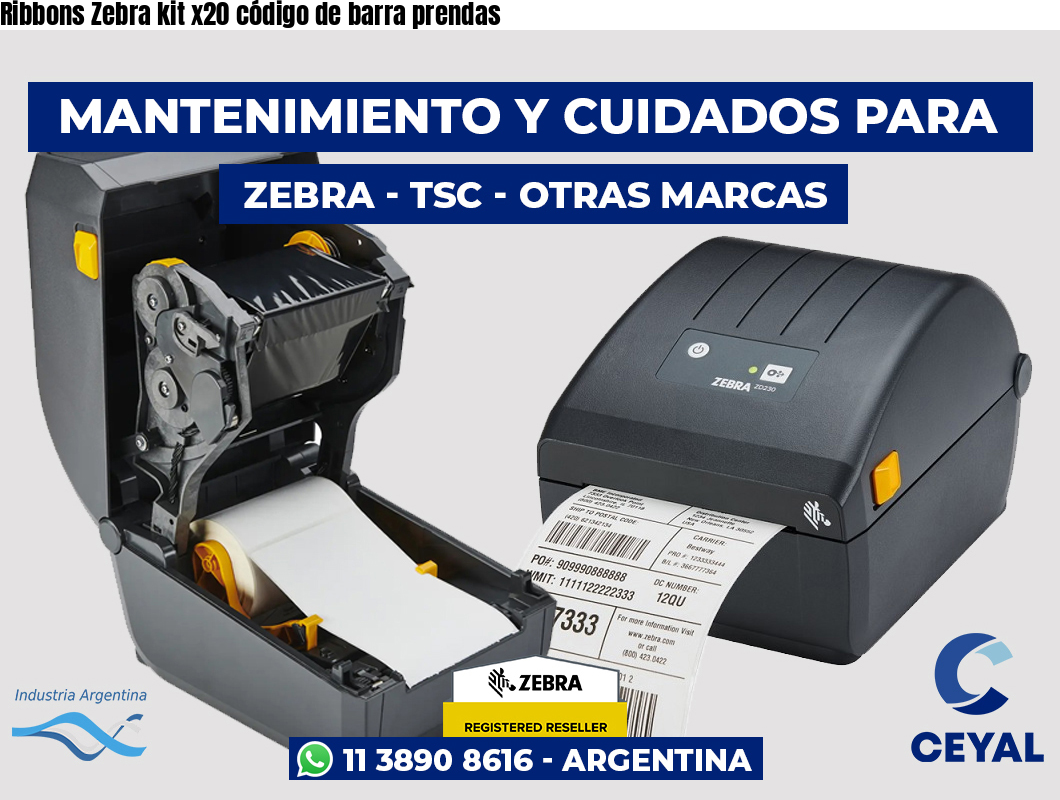 Ribbons Zebra kit x20 código de barra prendas