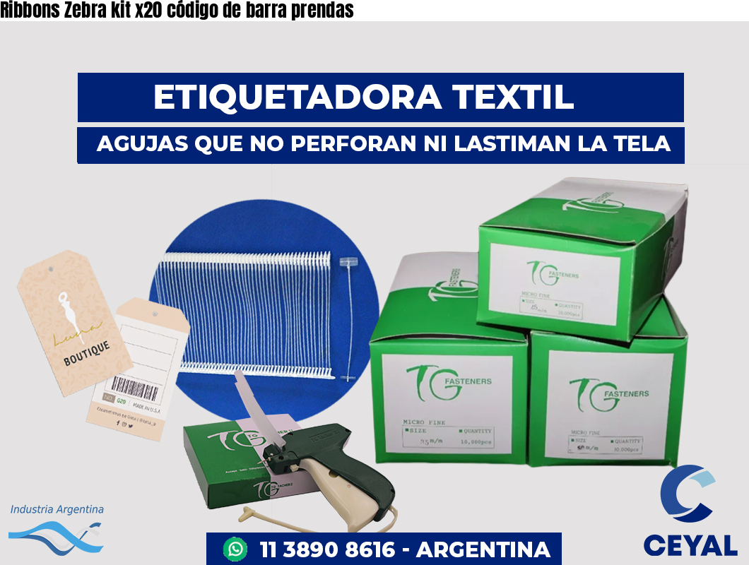 Ribbons Zebra kit x20 código de barra prendas