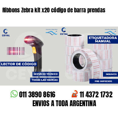 Ribbons Zebra kit x20 código de barra prendas