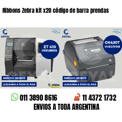 Ribbons Zebra kit x20 código de barra prendas