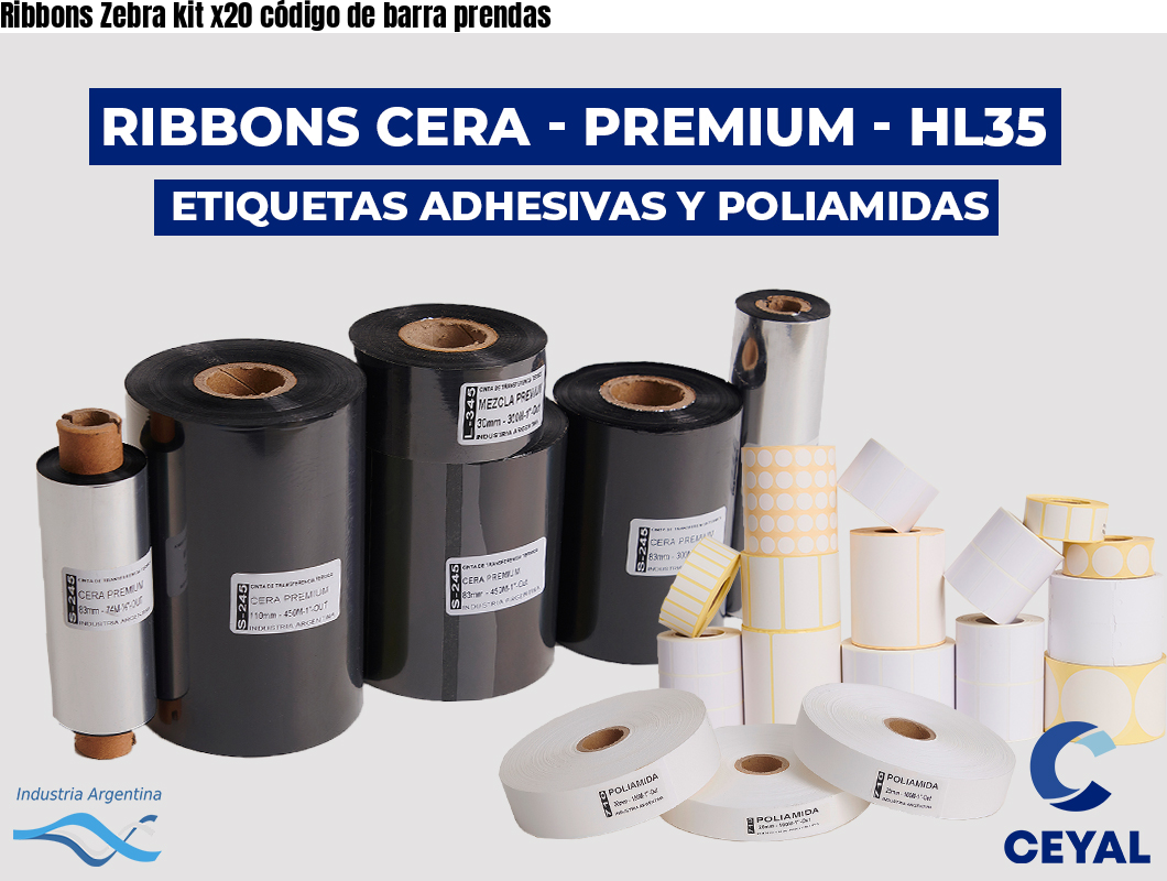Ribbons Zebra kit x20 código de barra prendas