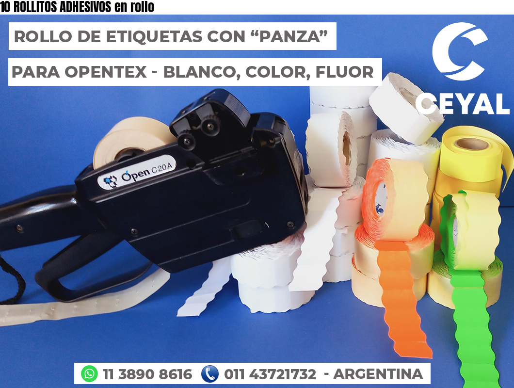 10 ROLLITOS ADHESIVOS en rollo