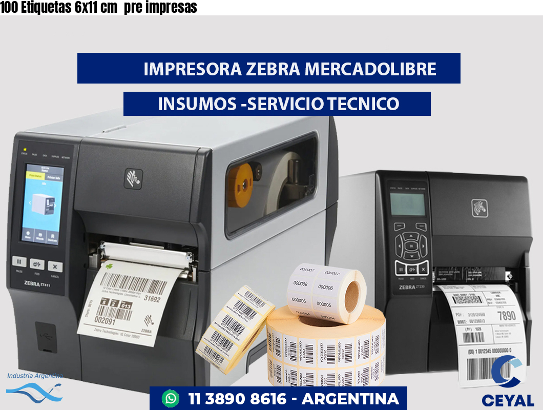 100 Etiquetas 6x11 cm pre impresas