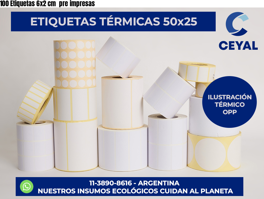 100 Etiquetas 6×2 cm  pre impresas