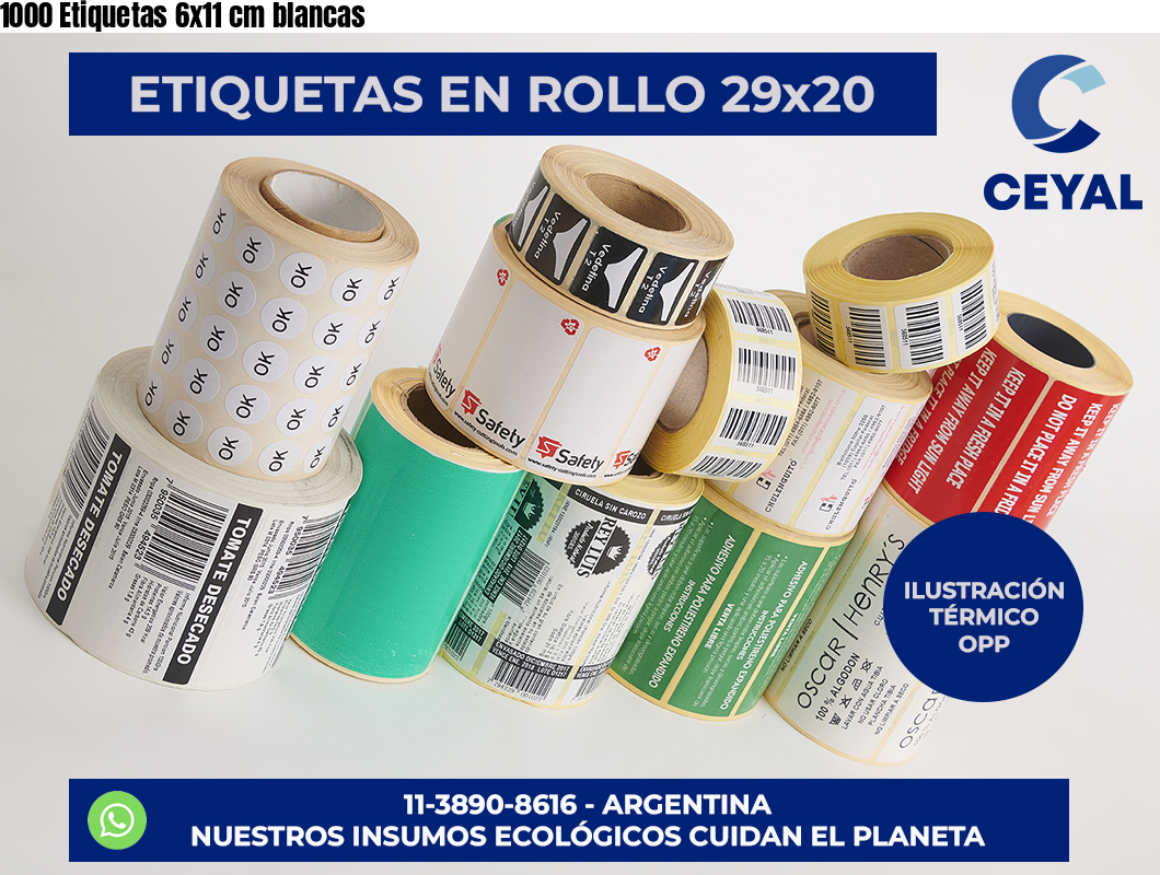 1000 Etiquetas 6×11 cm blancas
