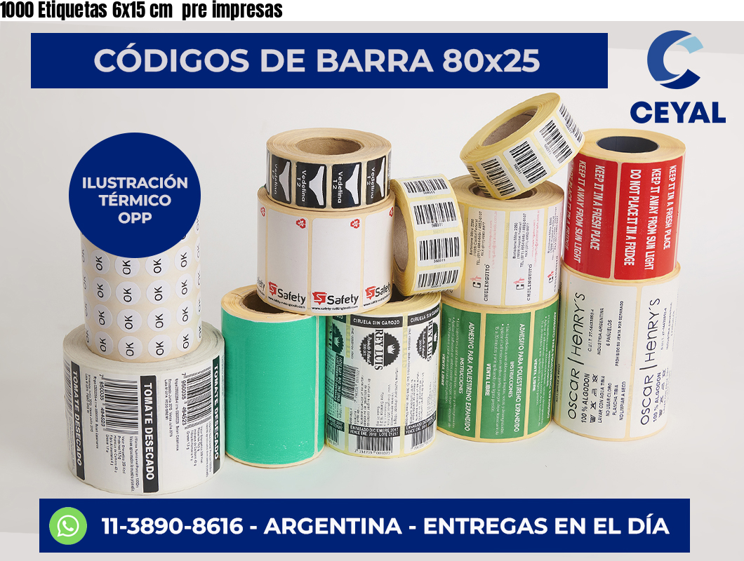 1000 Etiquetas 6×15 cm  pre impresas