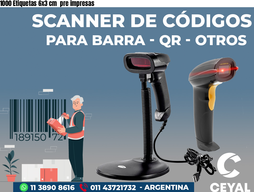 1000 Etiquetas 6x3 cm pre impresas