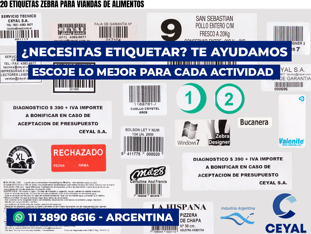 20 ETIQUETAS ZEBRA PARA VIANDAS DE ALIMENTOS