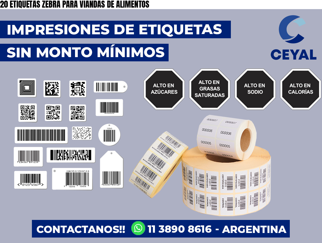 20 ETIQUETAS ZEBRA PARA VIANDAS DE ALIMENTOS