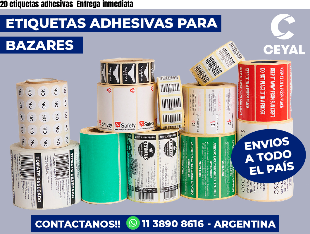20 etiquetas adhesivas Entrega inmediata