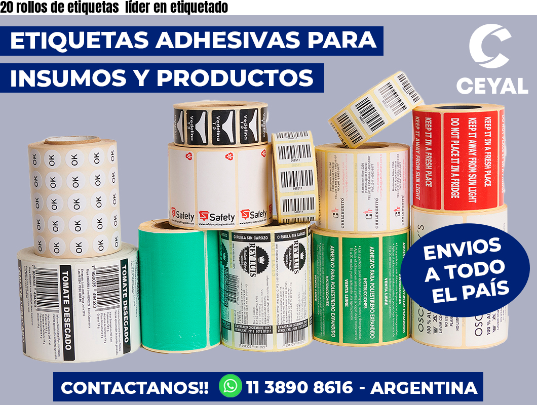 20 rollos de etiquetas  líder en etiquetado