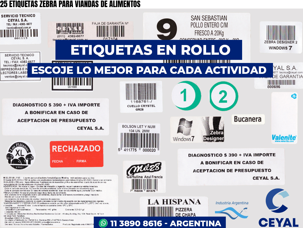 25 ETIQUETAS ZEBRA PARA VIANDAS DE ALIMENTOS